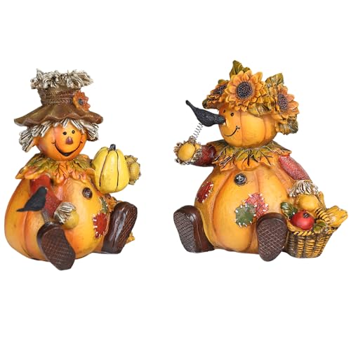 Topadorn Polystone Table Decor Seasonal Fall Harvest Statue Pumpkin People Dolls for Home Fall Decor for Thanksgiving Day, Set of 2