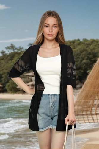Women's Crochet Beach Cover Ups for Women Casual & Basic Style Tops Lightweight Summer Cardigan Suitable for Vacation2