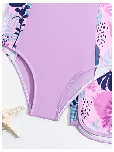 Floerns Girl's Swimsuit One Piece Bathing Suit Tropical Floral Swimwear with Cover Up Shorts Hawaii Beach Vacation4