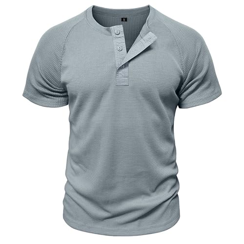 Men Quarter Button Waffle Henry Shirt Thin Urban Style Fashion Golf T Shirts Summer Loose Trendy Sport Pullover Top3