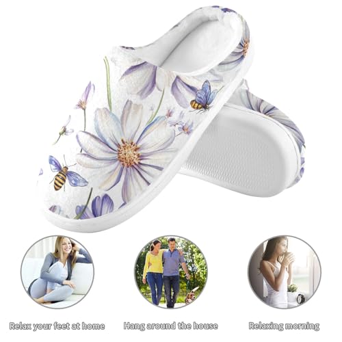 JUNZAN Beauty Osteospermum White Womens Cotton House Slippers Closed Toe Memory Foam Foam Slippers for Hospital Funny Presents 6-73