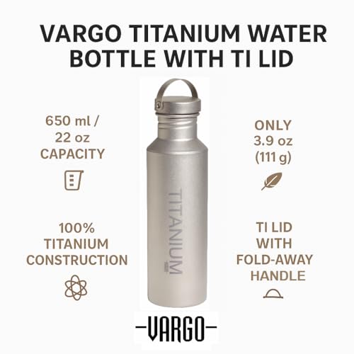 Vargo Titanium Water Bottle with Ti Lid | 100% Titanium Construction | 650 ml Capacity | Weighs 3.9 ounces - Image 4