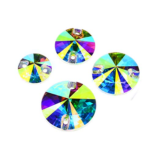DONGZHOU 80pcs Sew On Rhinestones Round Flat Back Sew On Glass Rhinestone Sewing Crystal Gems Stone Beads for Costume, Clothes, Garments, Dress, Jewelry, Belt, Shoes and DIY Crafts