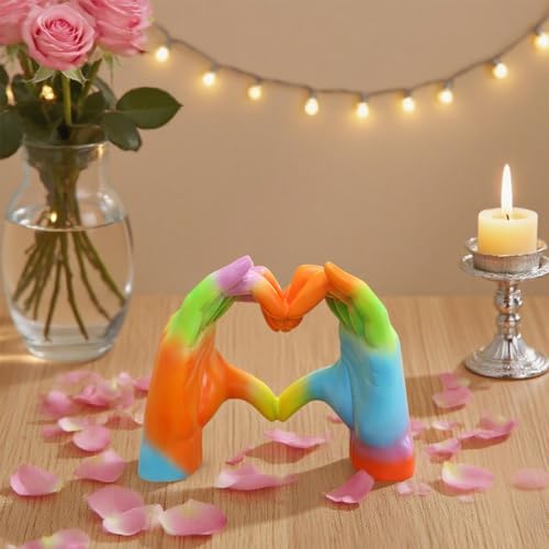 Statue cœur arc-en-ciel, figurine esthétique de table pour salon