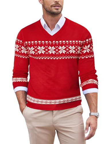 COOFANDY Pullover Herren Weihnachtspullover V-Ausschnitt...