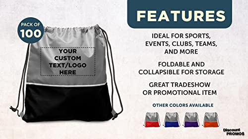 Discount Promos 100 Easy Go Drawstring Backpacks Set - Customizable Text, Logo - Polyester, Convenient, Innovative Features, Stylish - Black #TOP1