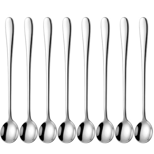 Image of Long Handle Iced Tea Spoons, 7.9 inch 18 /10 Stainless Steel Cocktail Stirring Spoons with Thickened Ergonomic Handle, Tall Coffee & Latte Stirrers, Dessert Spoon Set, Dishwasher Safe Set of 8