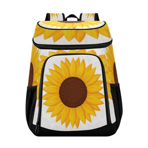 Sunflower White Cooler Backpack Leakproof Insulated Lunch Cooler Bag 30 Cans Camping Backpacks for Beach Road Trip Picnic