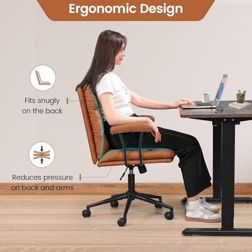 Brown Leather Office Chair with Mid-Back Support and Adjustable Height