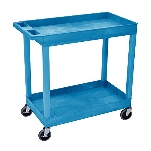 Luxor Two Shelf Rolling Industrial Utility Tub Cart with Handle - 32 in. x 18 in, Blue