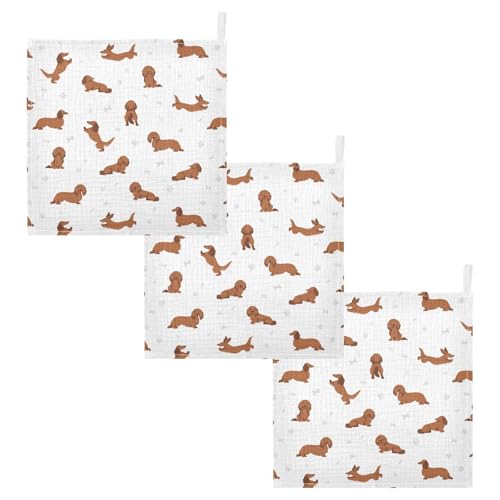 Image of vvfelixl Baby Cotton Washcloths Dachshund Long Haired Infants Bath Towel for Unisex Face Towels for Newborn, Natural Baby Wipes Delicate Skin, 11.8 X 11.8 inch, one sizex5
