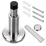 Sumnacon Sturdy Adjustable Door Stopper - Stainless Steel Modern Door Stop with Rubber Buffer, Wall Mounted Metal Doorstop with Hardware for Home Office, Silver
