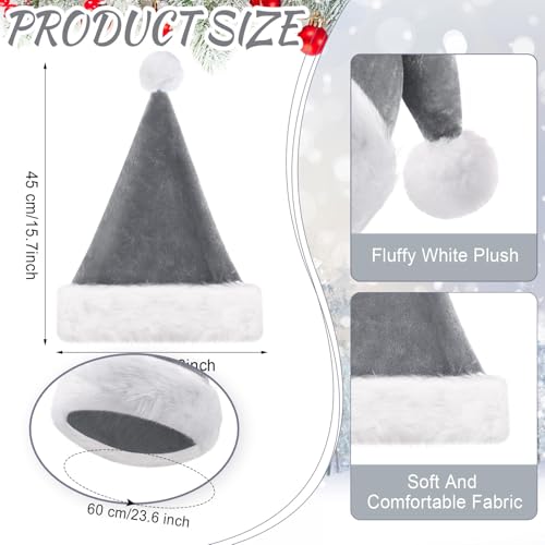 Image of Vicenpal 20 Pcs Santa Hats Bulk Plush Christmas Hats for Adults Women Men Holiday Party Costume(Gray)