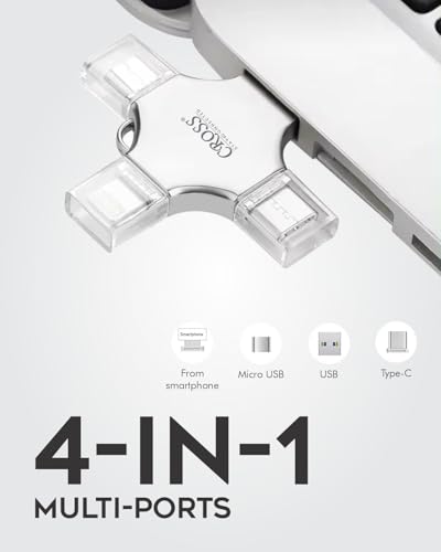 Image of CROSS 256 GB Pendrive, 4 in 1 Flash Drive with Lightning, Micro USB, USB A, Type-C Interface PenDrive for iPhone & Android Compatible with Phone, Pad, Android, PC