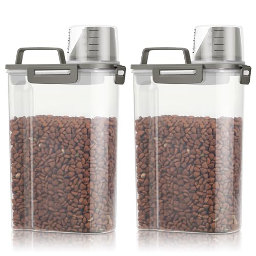 TBMax Small Dog Cat Food Storage Containers 2 Pack Travel-Friendly Pet Food Container with Spout & Measuring Cup Kid-Friendly Pet Feeding Dispenser Portable Dog Treat Bird Seed Container -Grey