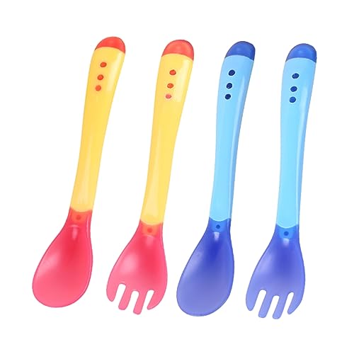 JOINPAYA 4pcs Cutlery Utensil Color Changing Spoon Babtism for Temperature-Sensitive Tableware Store Tableware Fork with Spoon Soft-Head Tableware