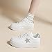 ZIXCPLAZ Y2K Star Sneakers for Women Lace Up White Casual Shoes for Spring PU Leather Trendy Platform Versatile Fashion Student Style Large Size Streetwear (6,Silver)