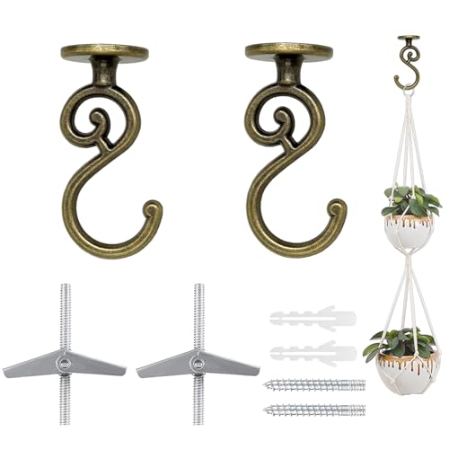 Evsteluo 2 Sets S-Shaped Heavy Duty Ceiling Hook,for Wood, Concrete