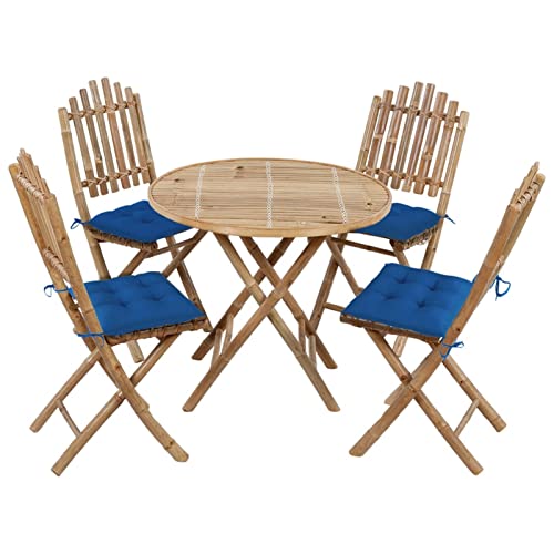 Xichuzi Juego de Comedor de jardín Plegable con Cojines 5 Piezas bambú, Conjunto Mesa Y Sillas Jardin, Mesa Terraza Exterior Y Sillas, Conjunto Terraza, Muebles Jardin Exterior - 3063985