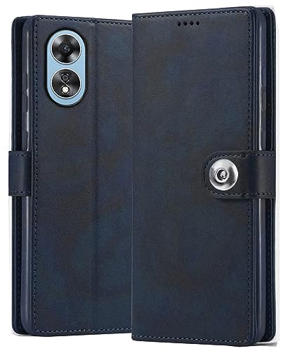 Image of Leather Finish Flip Cover Compatible Model for Oppo CPH2495 / Oppo A78 5G | Inside Back TPU & Stand | Wallet Button Magnetic Closure for Oppo A78 5G - Navy Blue