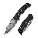 CIVIVI Biophase Pocket Folding Knife for Men, 3.48' Damascus Blade Aluminum Handle, Lightweight Skeletonized Flipper Knife for Tactical Survival C23083-DS1 (Black)
