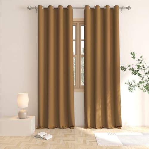 Brown Curtains 92 inches Long Room Darkening Window Curtain Panels Bedroom Living Room Divider Patio Doorway Sliding Glass Door Grommet Top Thermal Insulated Drapes Kitchen Basement 2 Panels 52"x92"