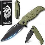 PERWIN Pocket Knife - Folding Knife with Pocket Clip, EDC Knife for Men, D2 Blade G10 Handle, Gift for Men Husband Boy Grandfather, Olive Green