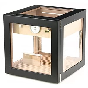 ADORINI Cube Deluxe Black, bis zu 100 Zigarren – Schwarz – Humidor mit Haar-Hygrometer und Befeuchtersystem