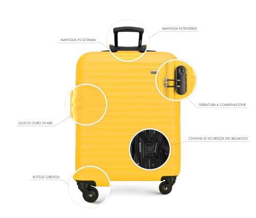 Wittchen Valigia Da Cabina Trolley Bagaglio A Mano A Rotelle Piccola Trolley Guscio Duro Abs 4 Ruote Spinner Serratura A Combinazione Maniglia Telescopica Groove Line Giallo Ryanair/Ita Airways - 12