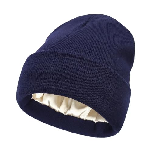 Bonnet d'hiver en laine tricotée doublé satin pour homme et femme