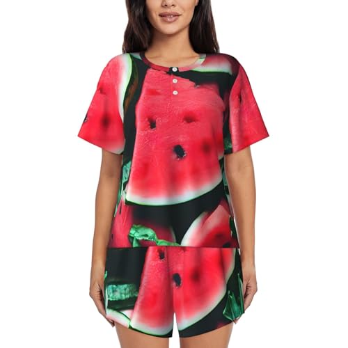 Ensemble court deux pièces doux et respirant avec son motif pastèque rouge