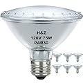 H&Z Par30 Short Neck, 6 Pack High Output Par30s Halogen 75W 120V, Par30 Dimmable Warm White 3000K, 75W Par30 Flood Light with E26 Medium Base for Recessed Trim Lighting, Track Light