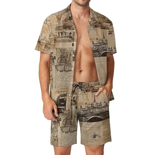Ensemble 2 pièces homme tenue de plage courte short et chemise été décontracté