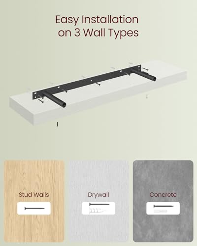 VASAGLE Wall Shelf, Floating Shelf, Shelf, 20 x 80 x 3.8 cm, Wall Shelf for Picture Frame, Decoration, Shelf for Living Room, Study, Kitchen, Snow White LWS028WE01 - Image 5