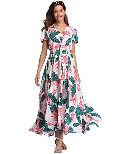 Image of Ferrendo Women Summer Maxi Dresses Casual Dress 2026 Beach Vacation Outfits Green Leaf S