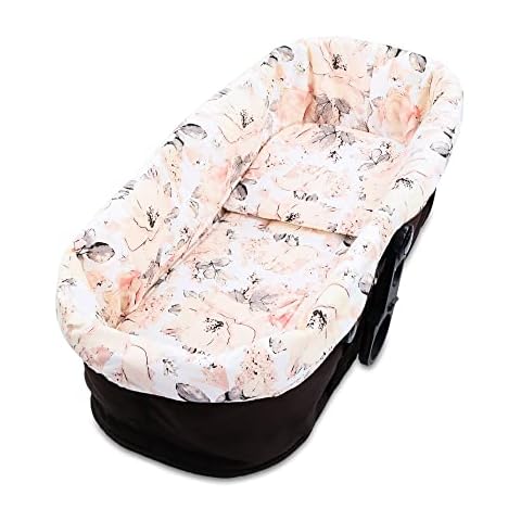 Umrandung für Kinderwagen - Bezug für Babywanne Nestchen Kinderwagenzubehör set 3- teilig mit Kissen und Matratze Baumwolle Rose Cover