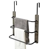 MyGift Over The Door Towel Rack for Bathroom, Vintage Gray Weathered Solid Wood 3 Tier Matte Black Metal Bars, Space Saving Hand Towel Holder, Over Shower Door Towel Drying Rack for Bath Towels