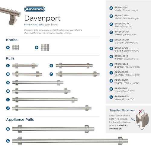 Image of Amerock | Cabinet Pull | Satin Nickel | 5-1 /16 inch (128 mm) Center to Center | Davenport | 1 Pack | Drawer Pull | Drawer Handle | Cabinet Hardware