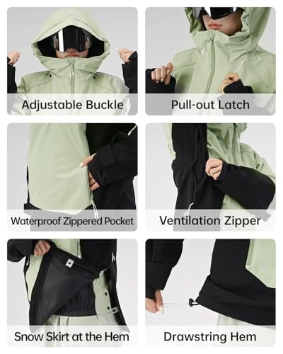 Image of Ski Jacket Women with Recco 3L Snowboard Anorak Pullover Baggy Coat Hooded Insulated Hoodie Waterproof Warm