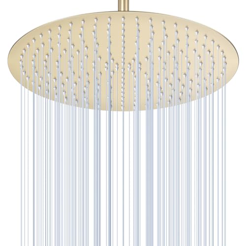 KINLIV 40CM Rund Gold Regendusche Duschkopf Groß, 16 Zoll Wasserfall Duschkopf Wassersparend, Ganzmetall-Edelstahl 304, Decken Regenduschköpfe mit 230 Anti-Verstopfungs-Silikondüsen