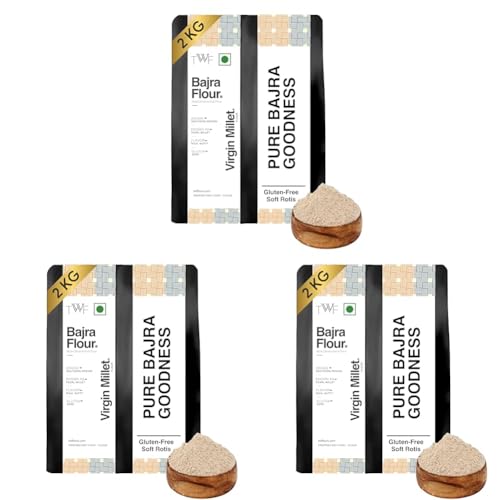 Image of TWF Bajra Flour | 2 Kg | 100% Bajra Millet Flour | Pearl Millet Atta | Natural & Gluten Free | Hulled | Stone Ground | Rich in Iron | High Fibre Atta | Ideal for Bhakri, Roti, Thepla | No Maida | No Additives