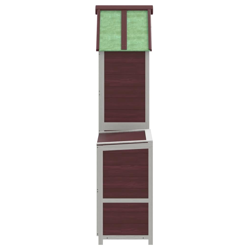 Juego de 2 cobertizos de madera maciza de pino moca para herramientas de jardín con techo impermeable y soporte de pared, almacenamiento organizado para herramientas y herramientas de cuidado del