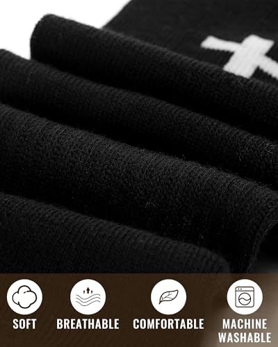 Eurzom 4 Pairs Cross Socks for Men Arch Support Thick Towel Bottom Knee High Socks Christian Religious Gifts for Football Baseball Soccer Running Sports4
