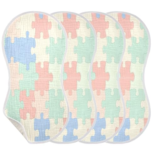 Pastel Colored Puzzle Pattern Burp Cloths Cotton Baby Washcloths,Large 22x11in Burping Cloth Absorbent and Soft for Newborn Baby Boys and Girls,2 Pack3
