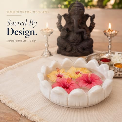 Image of Marble Urli Bowl for Home Decor | Handcrafted Floating Bowl, Decorative Centerpiece for Living Room Table, Luxury Stone Urli Dish, Pooja Decor & Festive Gift Item (Padma /9 Inch)