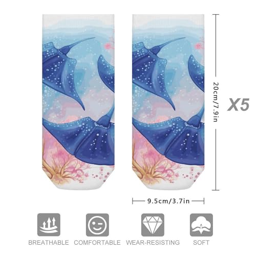 5 Pairs of Cotton Ankle Socks for Women Men Sea Animals Stingrays Low Cut Socks for Running Hiking No Show Athletic Sock2