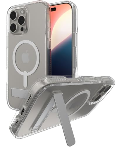 ZAGG Crystal Palace Snap with Kickstand Case for iPhone 16 Pro Max - MagSafe & Wireless Charging Compatible Survives Drops Up to 13ft Textured Grip Eco-Friendly Clear