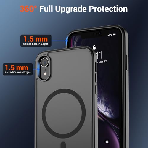 SUPFINE Magnetic for iPhone XR Phone Case(Compatible with MagSafe)(Military Grade Drop Protection) Slim Translucent Matte Shockproof with Anti-Fingerprint Phone Cover,Black
