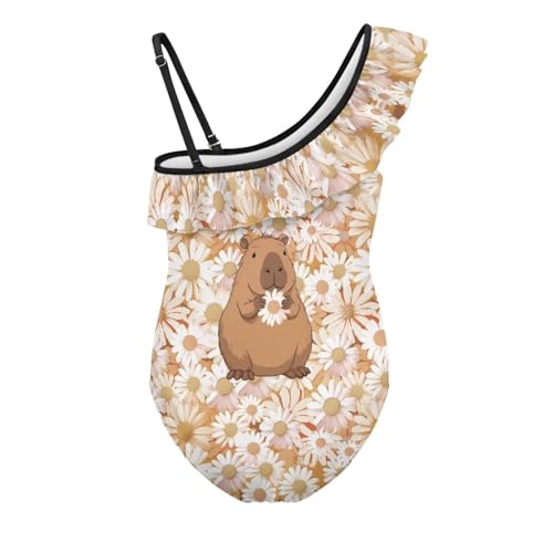 Image of Girls One Piece Swimsuit Ruffled Halter Bathing Suit with Adjustable Strap Beach Sport Swimwear for 3-14 Years