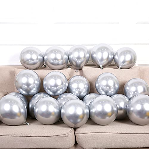 Image of KBZVNAF Silver Metallic Chrome Latex Balloons - 50 Pack 12 inch Round Helium Balloons for Birthday Wedding Graduation Baby Shower Party Decorations | Round Helium Balloons for Birthday Wedding Graduation Baby Shower Party Decorations